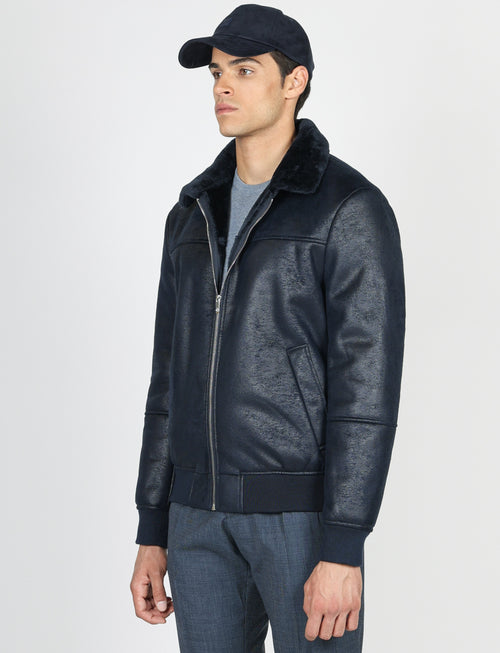 Giubbino in eco montone effetto scamosciato |Colore:Blu