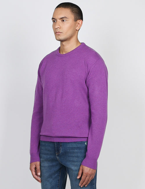 Maglia girocollo tinta unita in lana lambswool |Colore:Viola