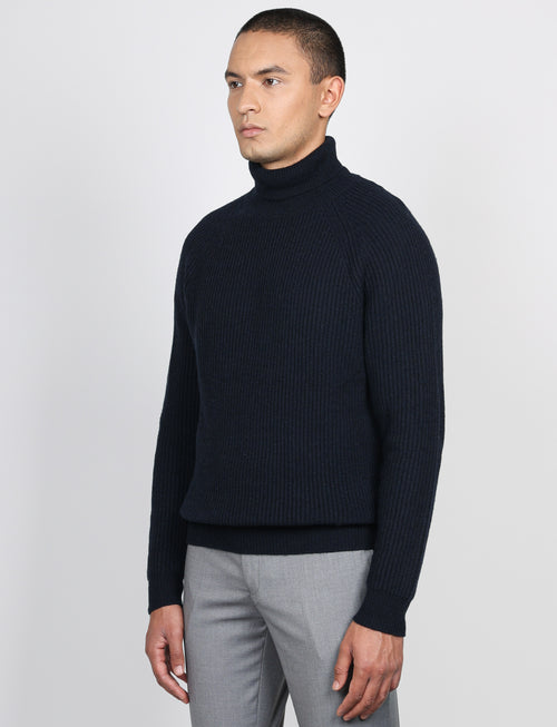 Dolcevita a costa inglesi in lana lambswool |Colore:Blu