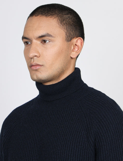 Dolcevita a costa inglesi in lana lambswool |Colore:Blu