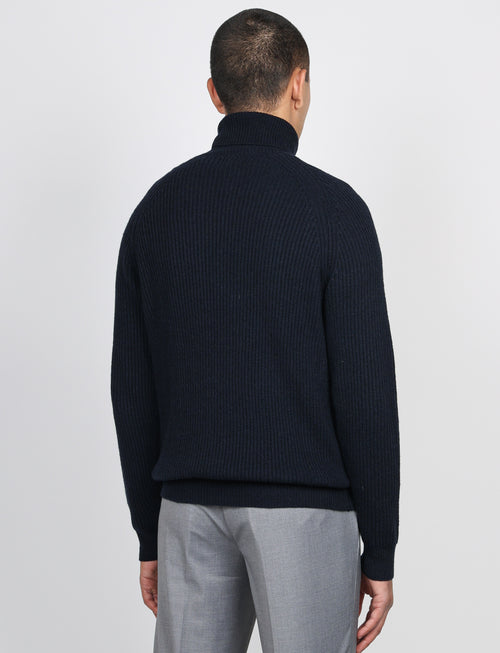 Dolcevita a costa inglesi in lana lambswool |Colore:Blu