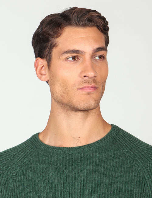 Maglia girocollo a coste inglesi in lana |Colore:Verde inglese