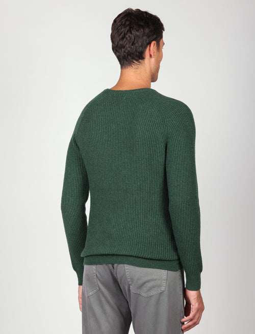 Maglia girocollo a coste inglesi in lana |Colore:Verde inglese