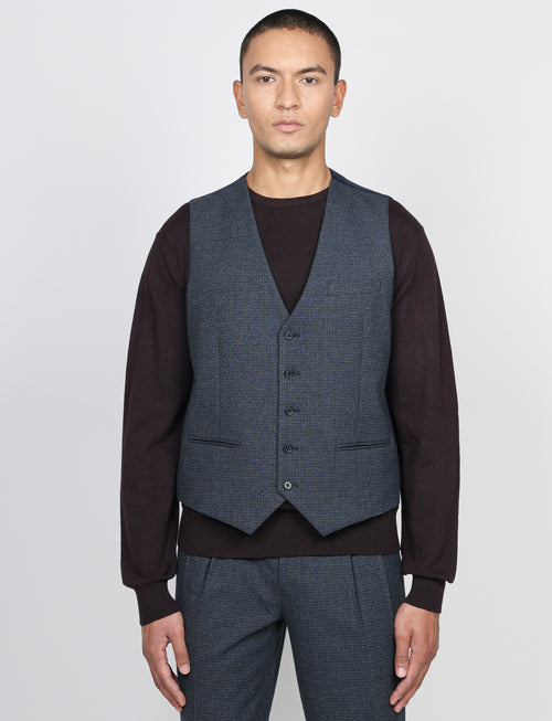 Gilet monopetto fantasia pied de poule |Colore:Blu