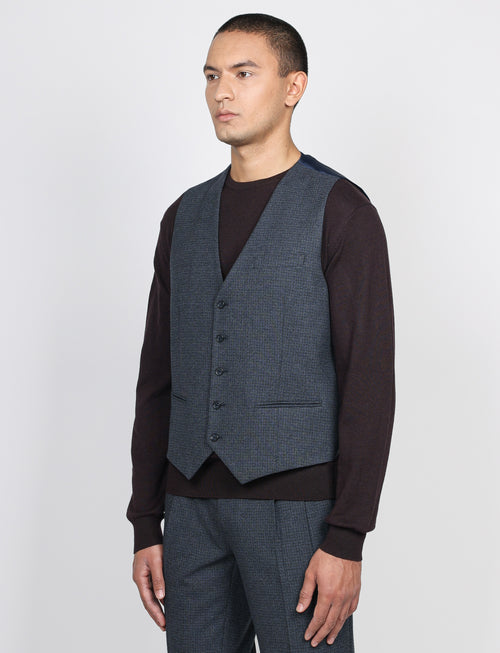 Gilet monopetto fantasia pied de poule |Colore:Blu