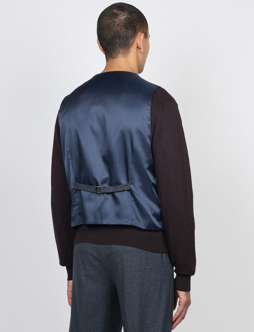 Gilet monopetto fantasia pied de poule |Colore:Blu