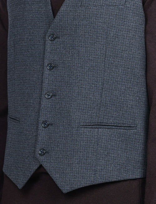 Gilet monopetto fantasia pied de poule |Colore:Blu