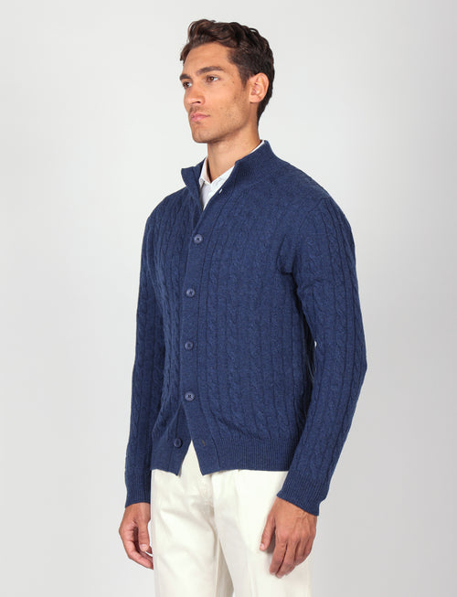 Cardigan in lana lambswool a trecce |Colore:Bluette