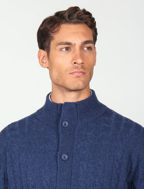 Cardigan in lana lambswool a trecce |Colore:Bluette