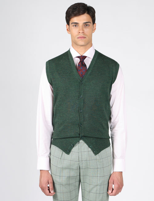 Gilet in lana merinos con bottoni |Colore:Verde