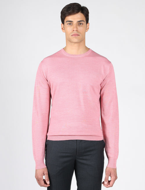 Maglia girocollo in lana merinos |Colore:Rosa