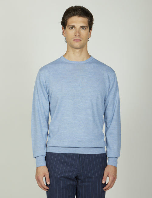 Maglia girocollo in lana merinos |Colore:Celeste