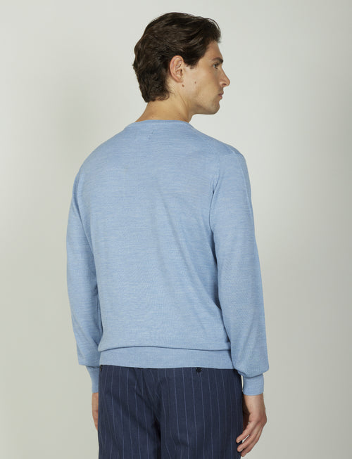 Maglia girocollo in lana merinos |Colore:Celeste
