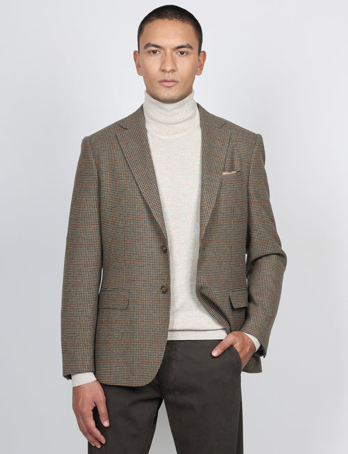 Giacca in lana fantasia pied de poule check |Colore:Cammello