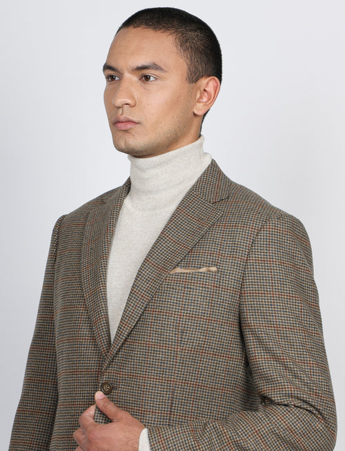 Giacca in lana fantasia pied de poule check |Colore:Cammello