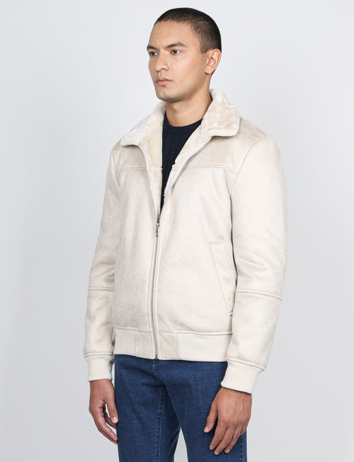 Giubbino in eco montone effetto scamosciato |Colore:Panna