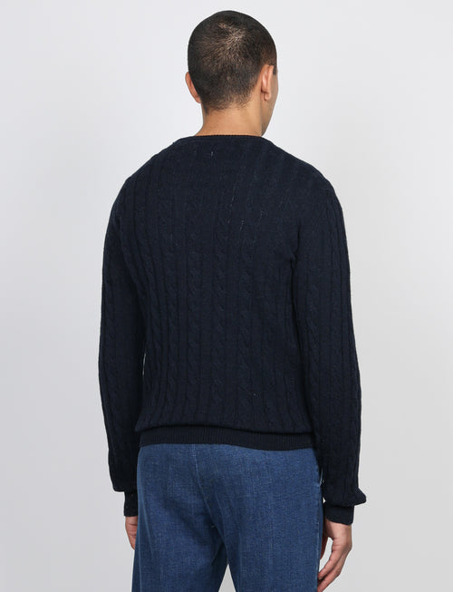 Maglia girocollo a trecce in lana lambswool |Colore:Blu