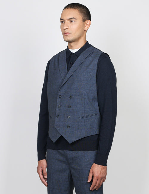 Gilet doppiopetto in fantasia principe di galles |Colore:Blu