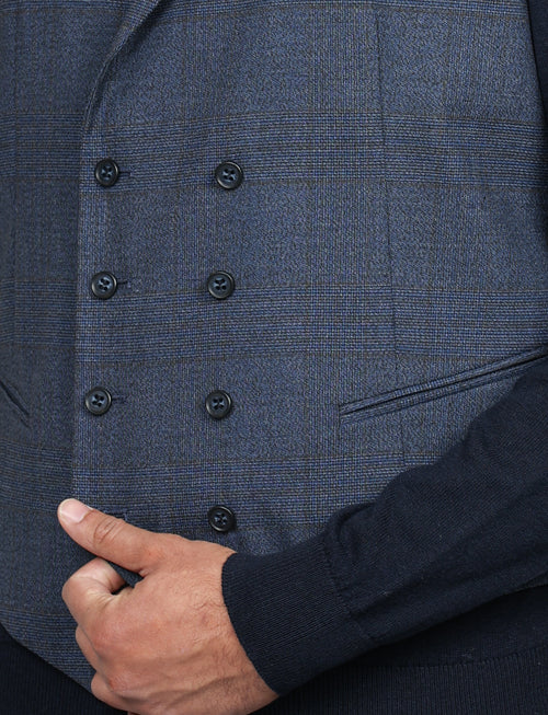 Gilet doppiopetto in fantasia principe di galles |Colore:Blu