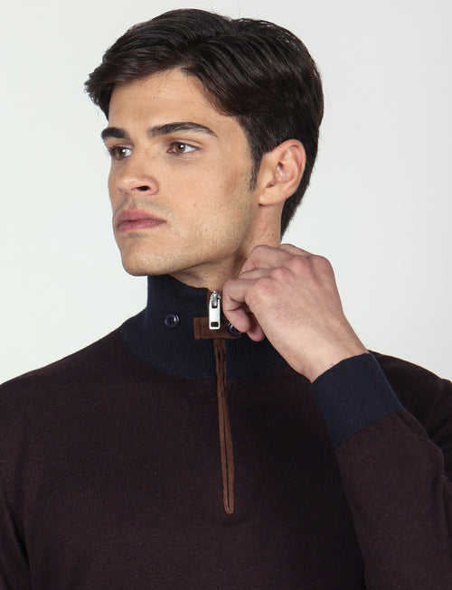 Maglia mezza zip in cotone e lana |Colore:Bordo