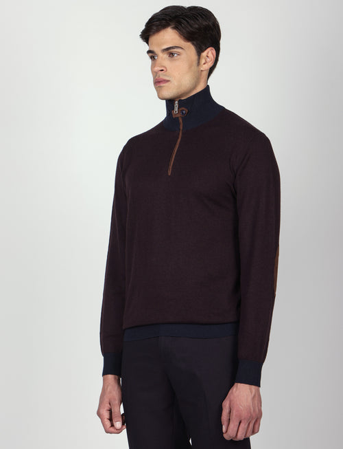 Maglia mezza zip in cotone e lana |Colore:Bordo