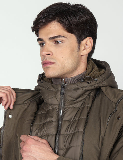 Parka imbottito con pettorina e cappuccio |Colore:Verde militare
