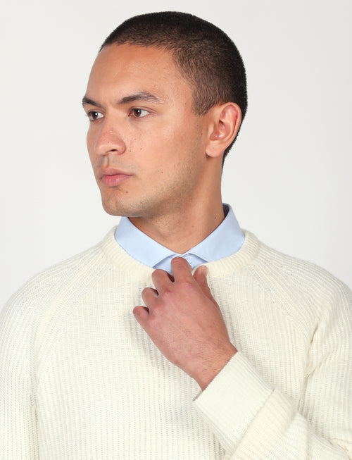 Maglia girocollo a coste inglesi in lana |Colore:Panna