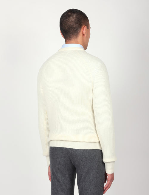 Maglia girocollo a coste inglesi in lana |Colore:Panna