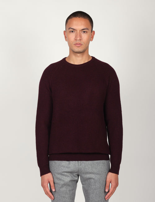 Maglia girocollo a coste inglesi in lana |Colore:Bordo