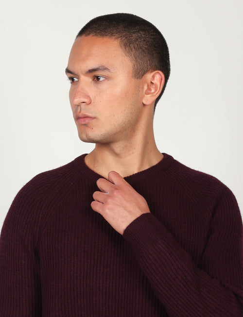 Maglia girocollo a coste inglesi in lana |Colore:Bordo
