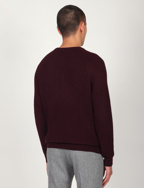 Maglia girocollo a coste inglesi in lana |Colore:Bordo