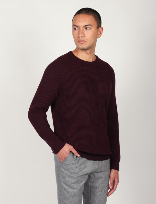 Maglia girocollo a coste inglesi in lana |Colore:Bordo