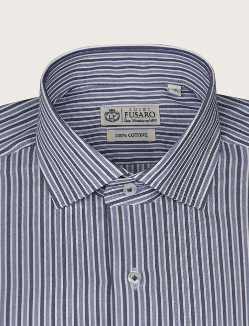 Camicia a righe bicolore in puro cotone_Luigi Fusaro