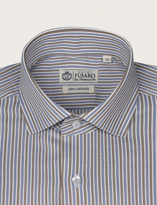 Camicia a righe bicolore in puro cotone_Luigi Fusaro