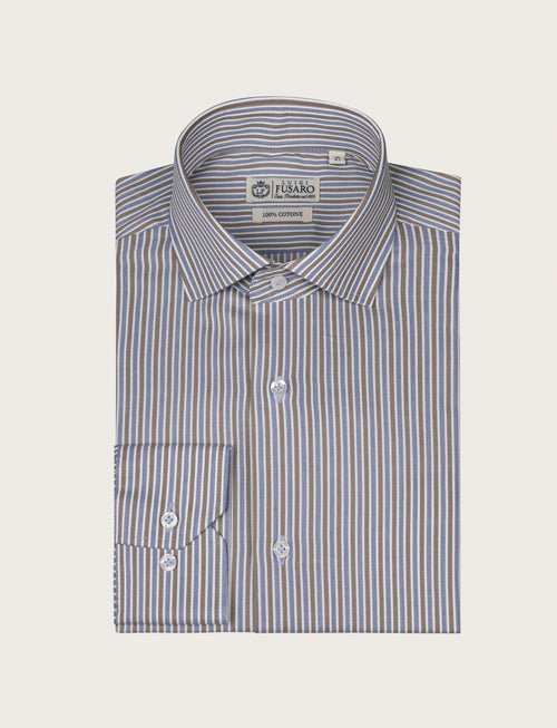 Camicia a righe bicolore in puro cotone_Luigi Fusaro