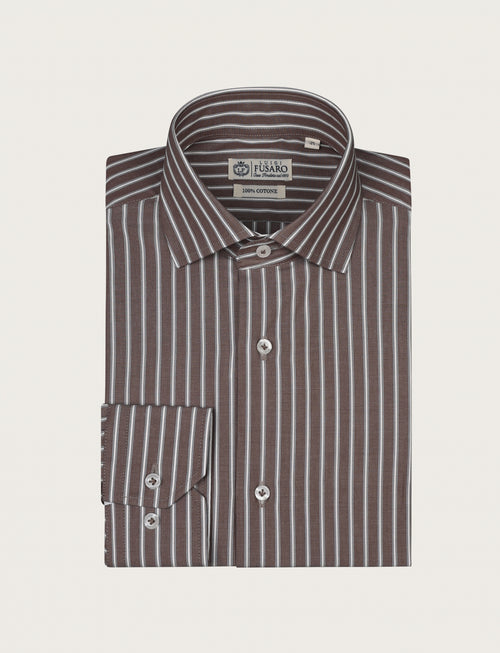 Camicia a fascia bicolore in cotone |Colore:Moro