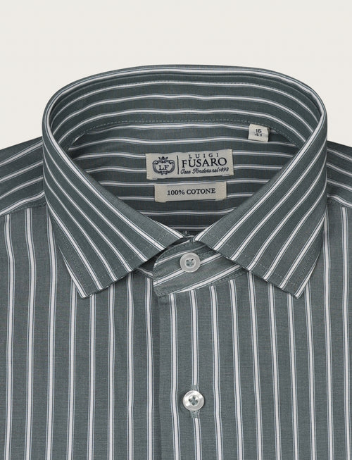 Camicia a fascia bicolore in cotone |Colore:Verde