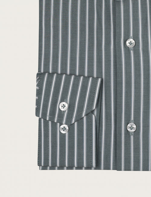 Camicia a fascia bicolore in cotone |Colore:Verde