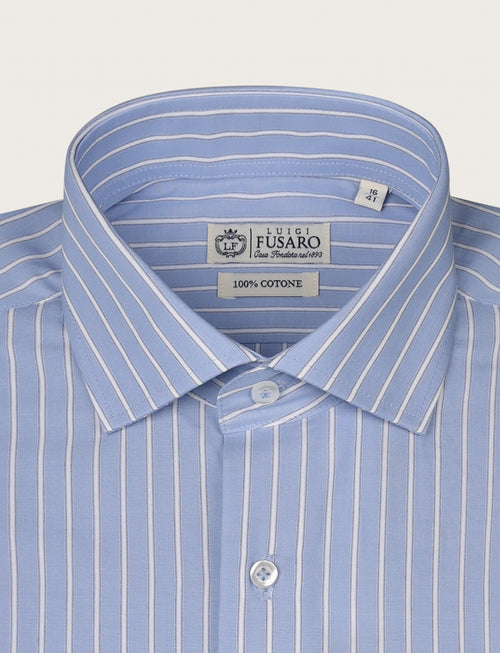 Camicia a fascia bicolore in cotone |Colore:Celeste