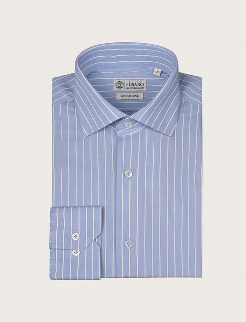 Camicia a fascia bicolore in cotone |Colore:Celeste