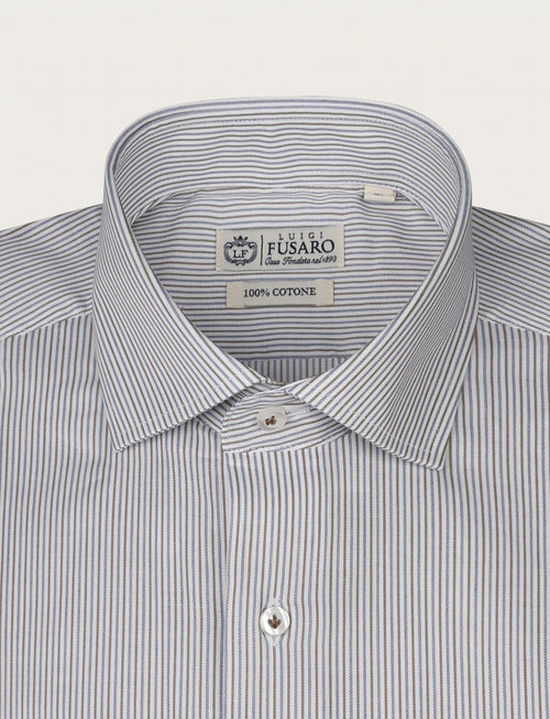 Camicia a bastoncino bicolore in cotone_Luigi Fusaro