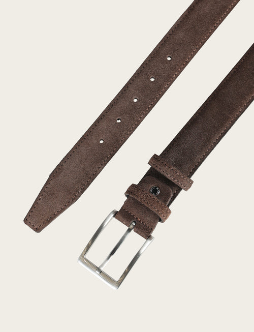 Cintura in pelle scamosciata con fibbia in metallo|Colore:Marrone