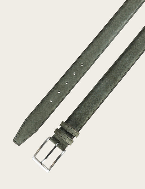 Cintura in pelle scamosciata con fibbia in metallo|Colore:Verde