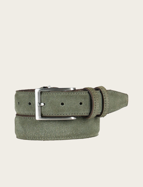 Cintura in pelle scamosciata con fibbia in metallo|Colore:Verde