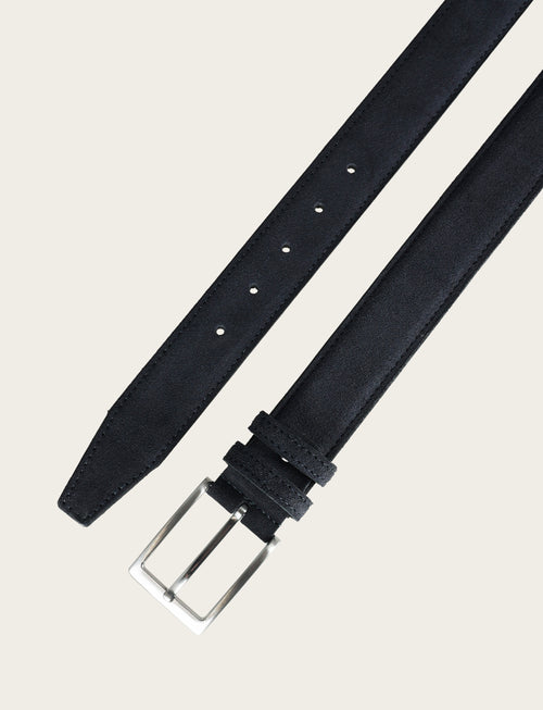Cintura in pelle scamosciata con fibbia in metallo|Colore:Blu