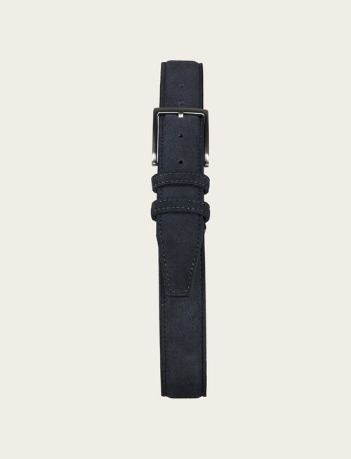 Cintura in pelle scamosciata con fibbia in metallo|Colore:Blu