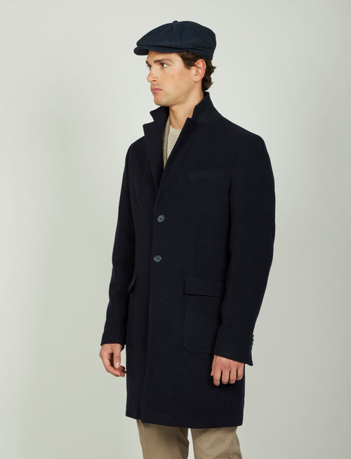 Cappotto in lana tessuto nido d'ape |Colore:Blu