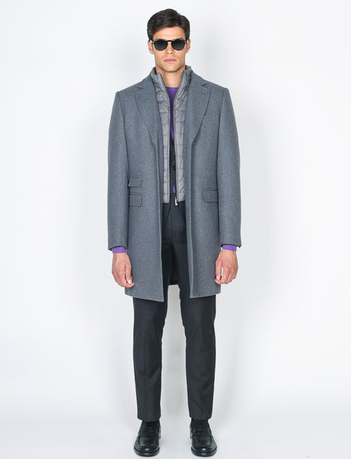 Cappotto in lana diagonale con pettorina |Colore:Grigio