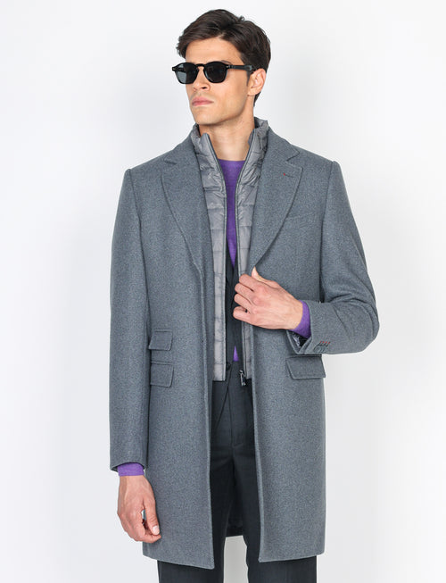 Cappotto in lana diagonale con pettorina |Colore:Grigio