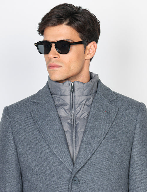 Cappotto in lana diagonale con pettorina |Colore:Grigio